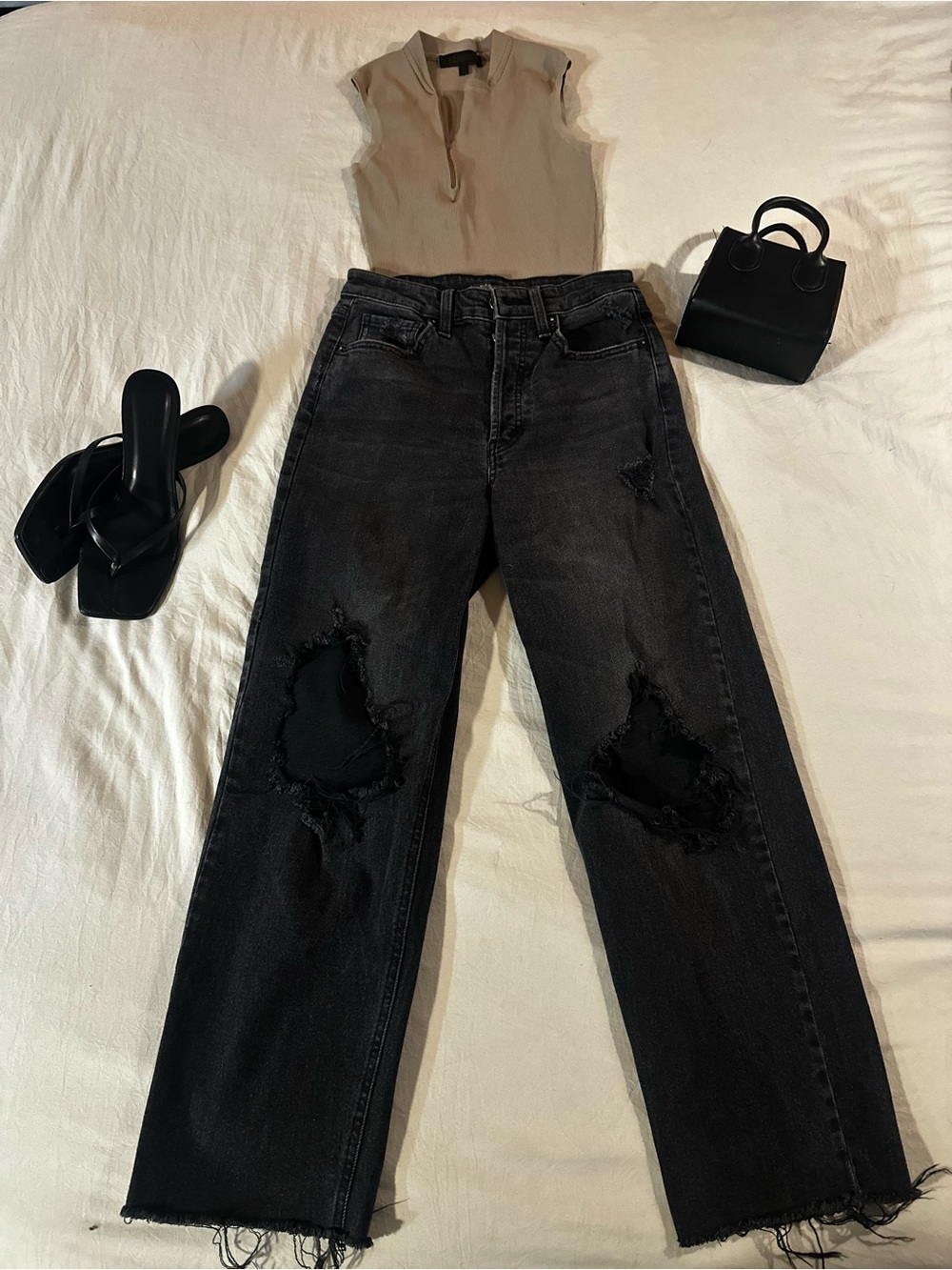 Wild fable Black Distressed Straight Leg Jeans with Raw Hem